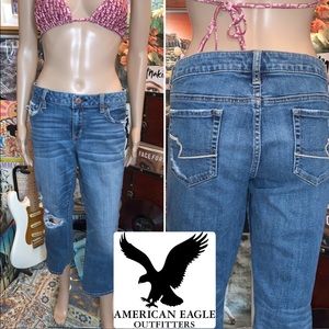 Womens 14 American Eagle Outfitters stretch vintage flare distressed ankle jeans